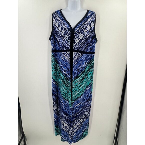 Catherines 2X 22W Blue Green Abstract Print Maxi Dress Sleeveless V-Neck - Picture 8 of 8